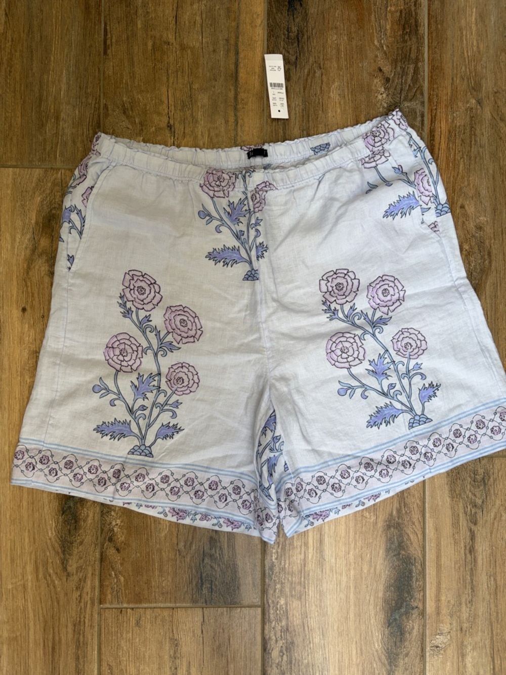 J. Crew Light Blue Linen-Blend Floral Bermuda Shorts